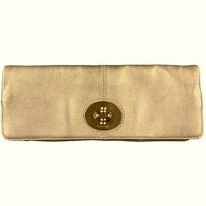 Coach metallic gold leather fold over clutch purse with turn lock